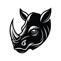 Bold black and white woodcut style rhinoceros head emblem