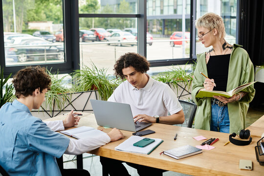 Collaborative youth teamwork and creativity in a modern office workspace