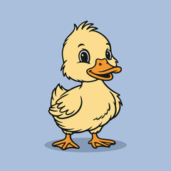 Cute Baby Duck Cartoon, Adorable Duckling Mascot Illustration, Retro Animal Character Design