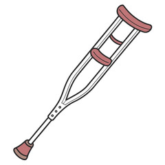 Minimilist illustration of a single forearm crutch with a pink padded handle and a rubber tip for stability vector