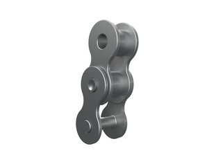 Single Steel Roller Chain Link in 3D Render. High-Resolution Key Industrial Component with Transparent Background for Mechanical Engineering, Power Systems, and Connection Concepts in Heavy Industry.
