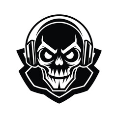 Menacing skull with headphones emblem for gaming or music enthusiasts
