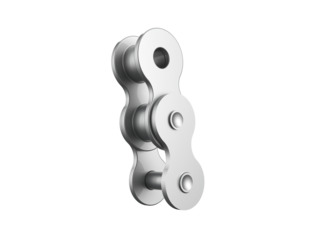 High Resolution 3D Render of Silver Metal Drive Chain Section Isolated on Transparent Background - Detailed Industrial Roller Chain Component for Power Transmission and Mechanical Engineering Projects