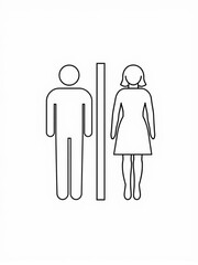 Minimilist outline illustration of a male and female figure standing next to each other with a divider between them vector
