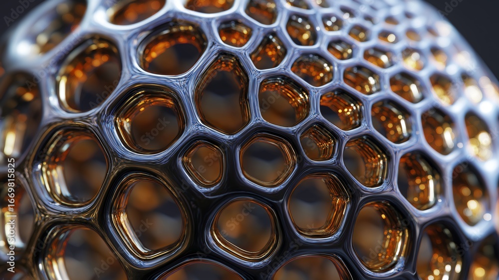 Poster a shiny honeycomb structure reflects light and showcases unique craftsmanship.