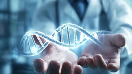 Futuristic visualization of a glowing DNA strand in a scientific context - Powered by Adobe