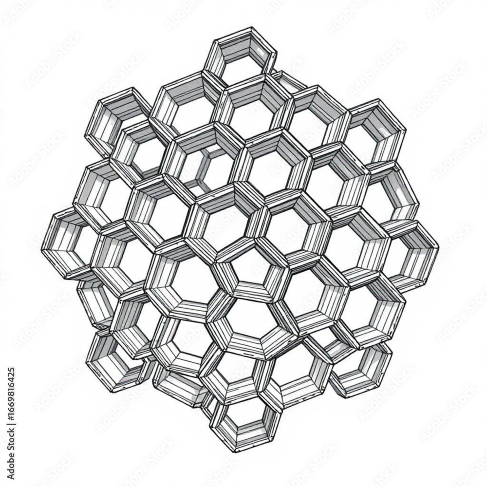 Poster minimilist complex three dimensional structure of interconnected hexagonal cells in a geometric patt