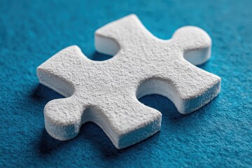 Single white puzzle piece on a teal surface
