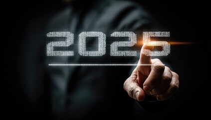 Hand touches 2025 digital overlay