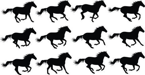 Horse silhouette vector, running horse illustration, wild animal graphic, stallion clipart, galloping horse design, equestrian concept, black horse art, freedom