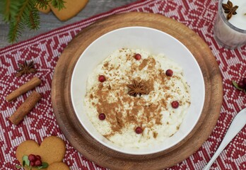 Rice porridge with cinnamon and milk is a traditional Swedish Christmas dish.
