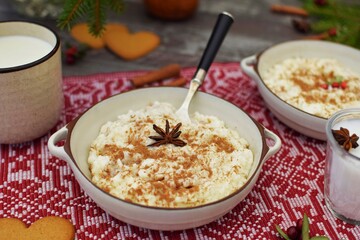 Rice porridge with cinnamon and milk is a traditional Swedish Christmas dish.