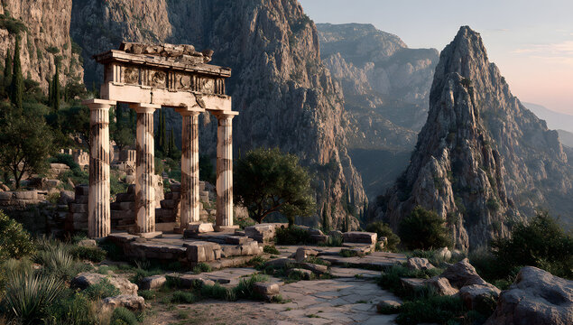 Ruins of a Classical Greek Temple at the Old Delphi ite