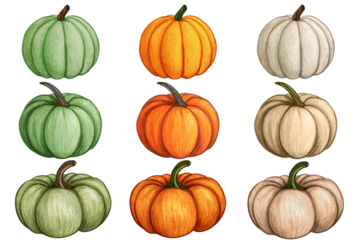 Watercolor hand drawn pumpkins