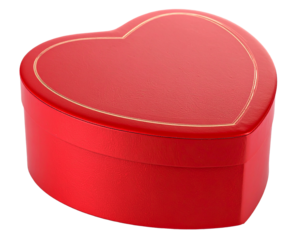 Red heart shaped jewelry box isolated on white background.