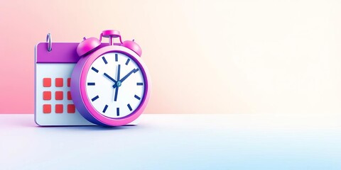 Vibrant vector illustration of a calendar, clock, and schedule icons symbolizing effective time management,  presentation,  colorful