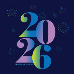 2026 New Year card, colorful fireworks poster background text design, logo.