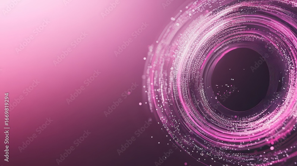 Aufkleber abstract digital network flow with bright pink glowing particles forming a circular vortex, represen