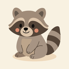 Cute cartoon raccoon illustration in gray and black, perfect for product packaging, labels, web design, banners, book illustrations and art prints with a playful, child-friendly style. 
