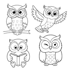 set of owls on a branch