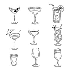 set of different drinks