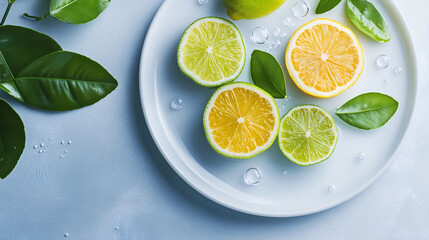 Fruit Platter with Lemons and Oranges on the Water Surface