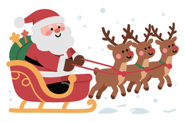 Santa Claus in his Sleigh, pulled by Reindeer, delivering gifts for Christmas