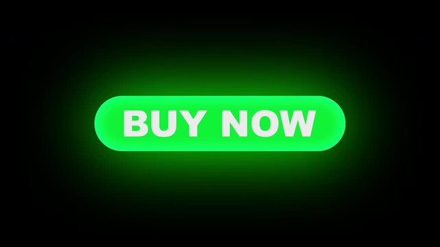 Isolated green buy now button glow animation with cursor click for e-commerce websites and online shopping interfaces, 4k.