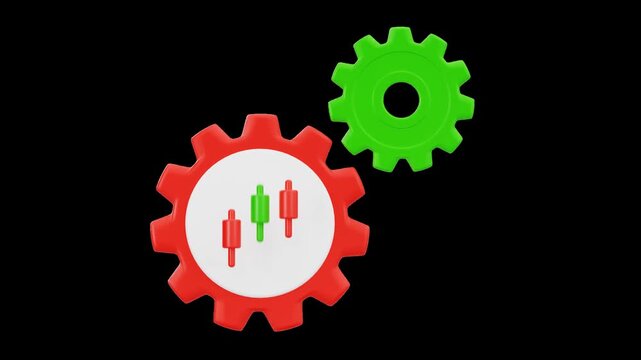 3D Algorithmic Trading Gears Animation, Alpha Channel