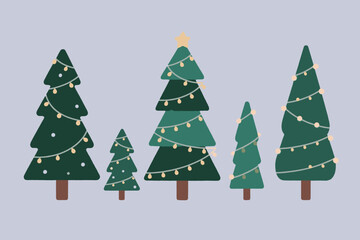 Christmas Trees Illustration with Garland Lights