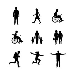 Silhouette of people in sports and dance vector illustration with family and fashion elements