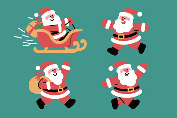 Festive Santa Claus Collection Christmas Sleigh and Joyful Poses