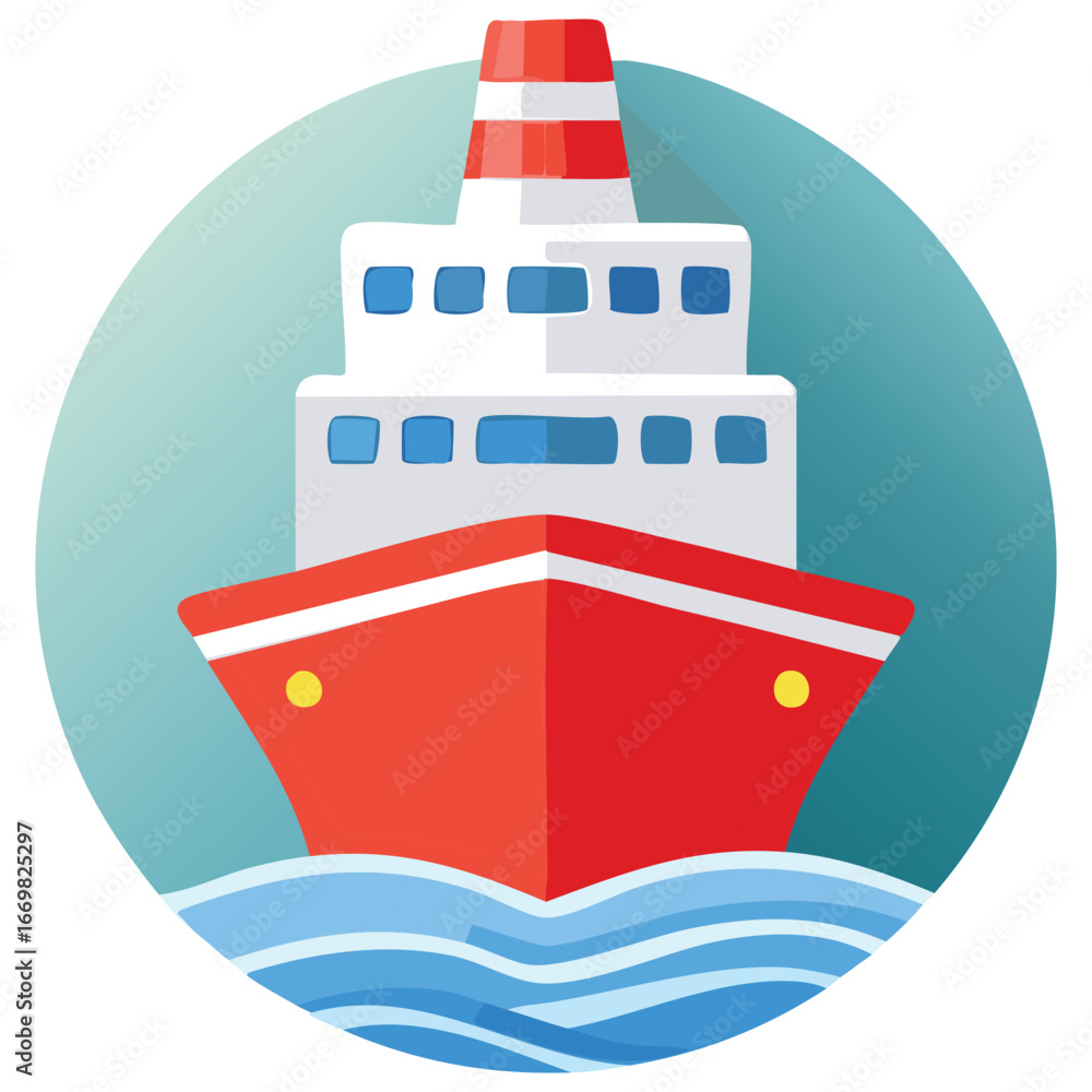 Poster a sleek and professional vector icon of a cargo ship, designed for a variety of digital and print ap