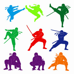 Silhouette of athletes playing sports in vector illustration style