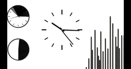 Dynamic Animation of Minimalist Clocks and Abstract Time Graphics on a Clean White Background - Powered by Adobe