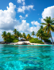 Obraz premium Dreamy Tropical Island with Turquoise Ocean and Coral Reefs