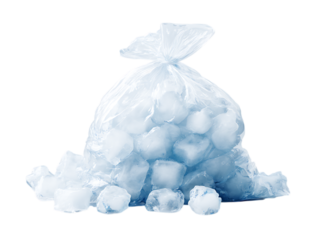 Frozen bagged ice on white background