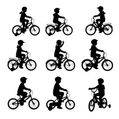 Silhouette of a cyclist riding a vintage mountain bike in vector style
