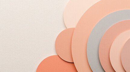 Pastel peach and grey circular shapes layered on textured background abstract