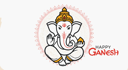 Naklejka premium Elegant Ganesh Chaturthi illustration of Lord Ganesha, perfect for greeting cards, religious celebrations, festival marketing, and decor for Ganesh Chaturthi events