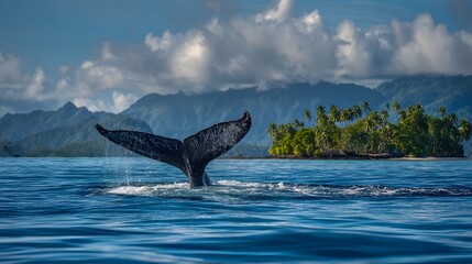 Fototapeta premium Whale tail emerging from ocean