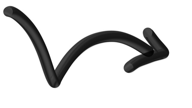 Artistic Black Curved Arrow Metallic Icon PNG Stylish Vector Isolated Symbol on Transparent Background Glossy Graphic