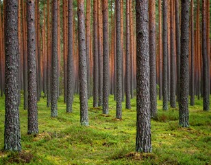 Obraz premium Pine trees in a dense forest