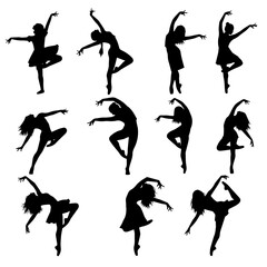 Set Ballet dancers performing graceful poses silhouettes