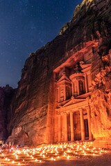 Petra's Treasury at Night Illuminated by Candles