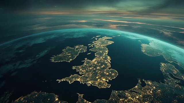 United Kingdom London England Wales Scotland Ireland Global Map of Earth Nighttime 