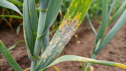 Onion Plant with Downy Mildew Disease Close-up