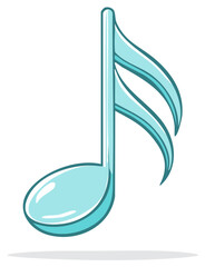 Shiny Blue Sixteenth Musical Note Cartoon Style Vector Illustration
