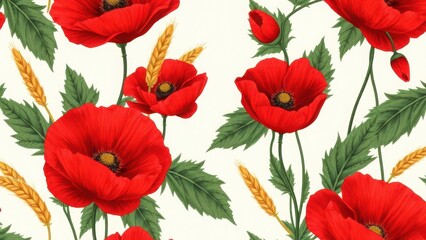 Fototapeta premium Romantic botanical design with vivid poppies