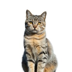 Obraz premium Cute tabby cat sitting isolated on white background looking at the camera